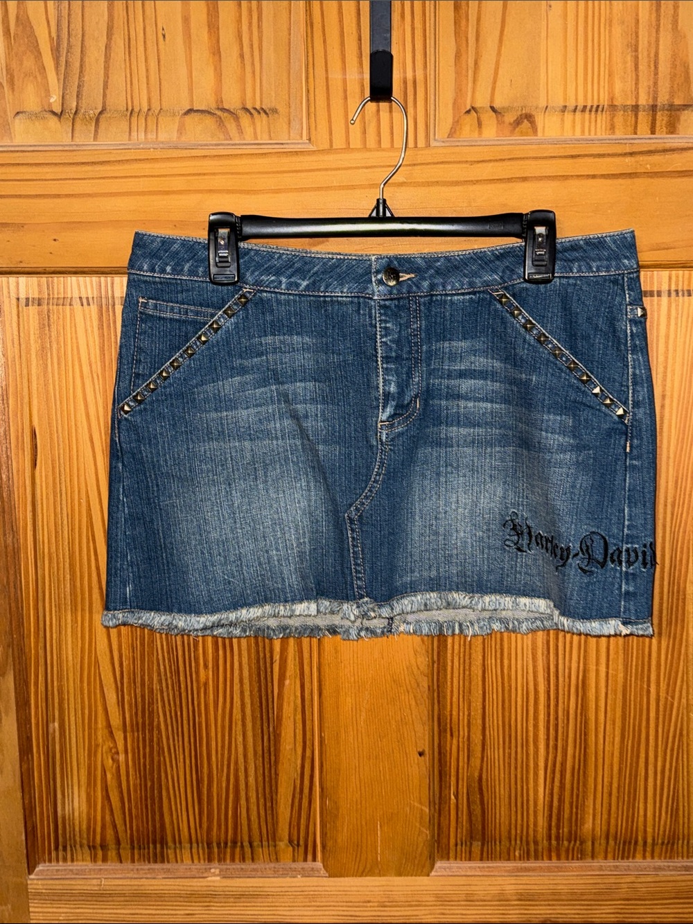 Harley-Davidson Dark Blue Studded Denim Mini Skirt